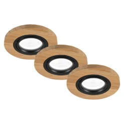 Lámpara de techo empotrable Tobby, Ø 10 cm, juego de 3, madera de roble GU10