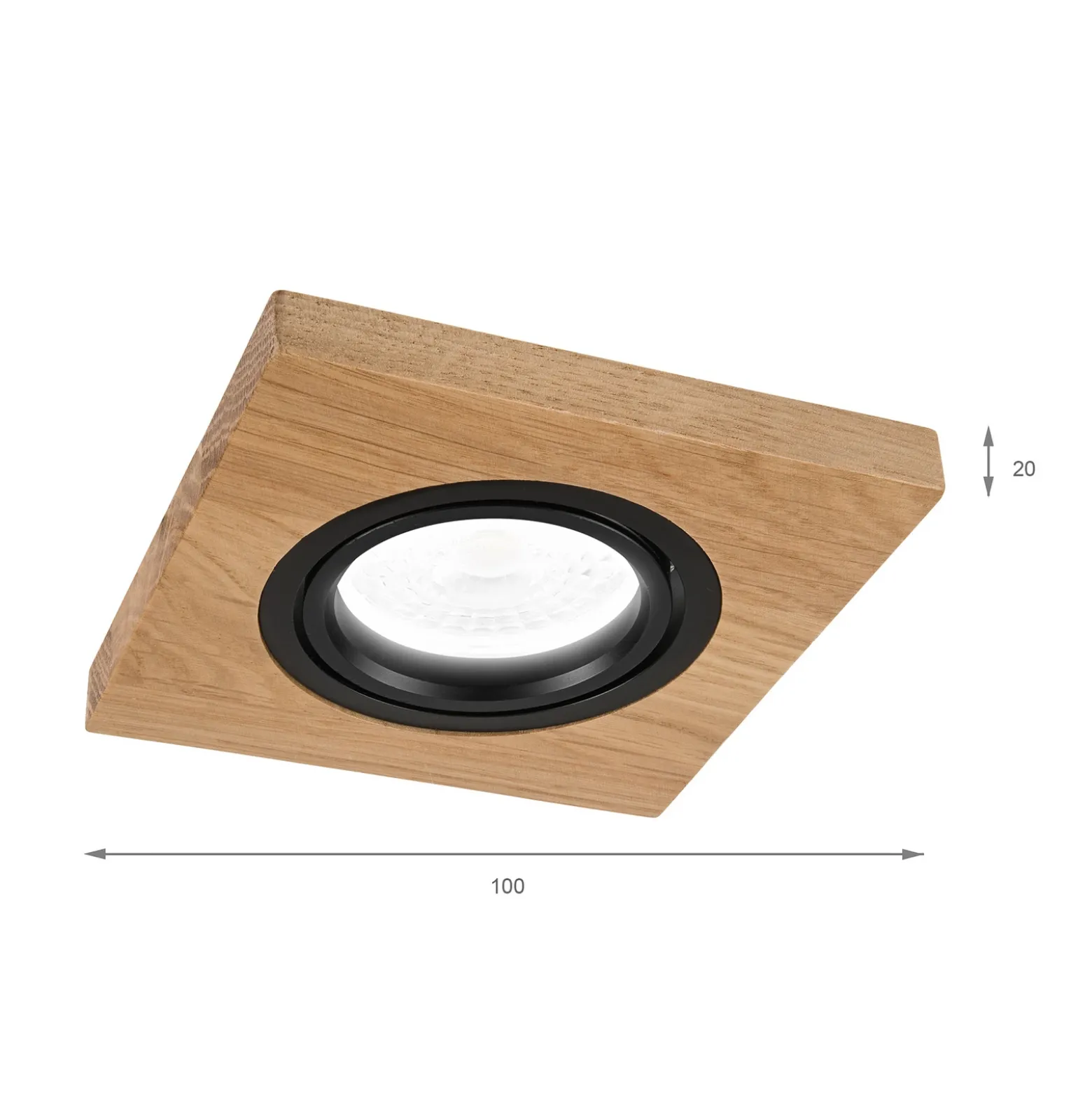 Lámpara de techo empotrable Tobby, 10 x 10 cm, madera de roble, GU10
