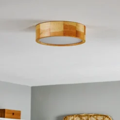Lámpara de techo Envostar Kerio, Ø 27 cm, pino natural