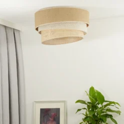Lámpara de techo Euluna Trio de yute, marrón natural/blanco/rafia Ø 45 cm