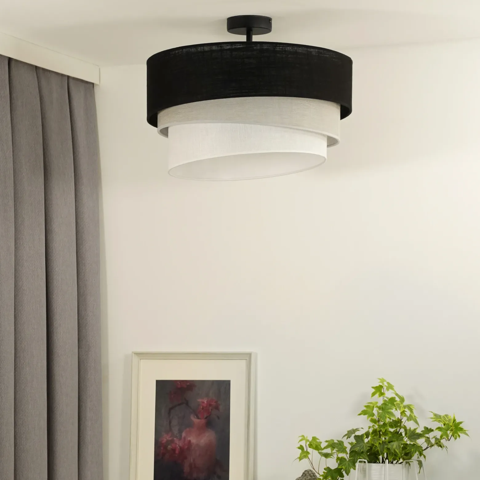 Lámpara de techo Euluna Trio, negro/gris/blanco, textil, Ø 45 cm