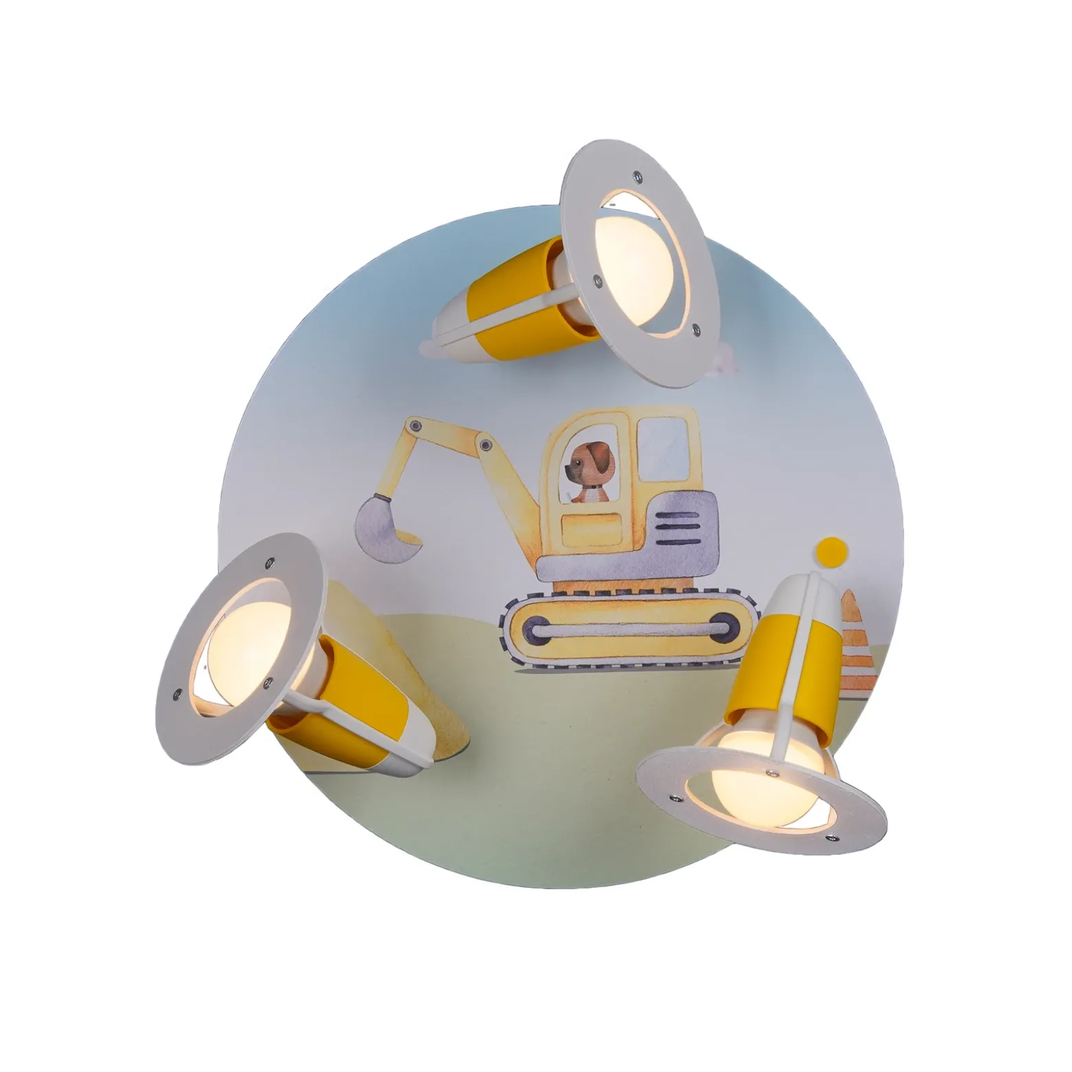 Lámpara de techo excavadora de obra, amarilla, Ø 29 cm, 3 luces