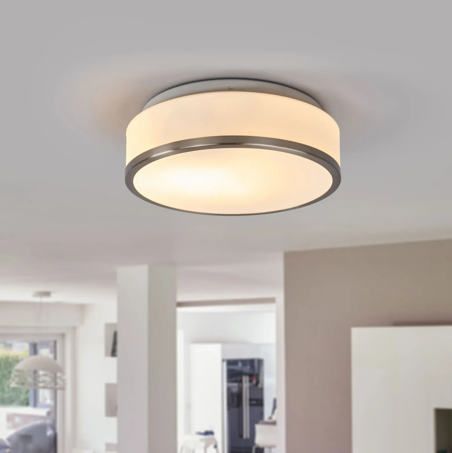 Lámpara de techo Flush IP44, Ø28cm, satinado plata