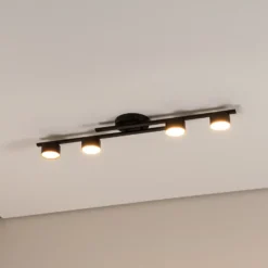 Lámpara de techo Fragment, negra, longitud 86 cm, metal, 4 luces.