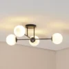 Lámpara de techo Glassy, 4 luces, cruzada, negro/opalino