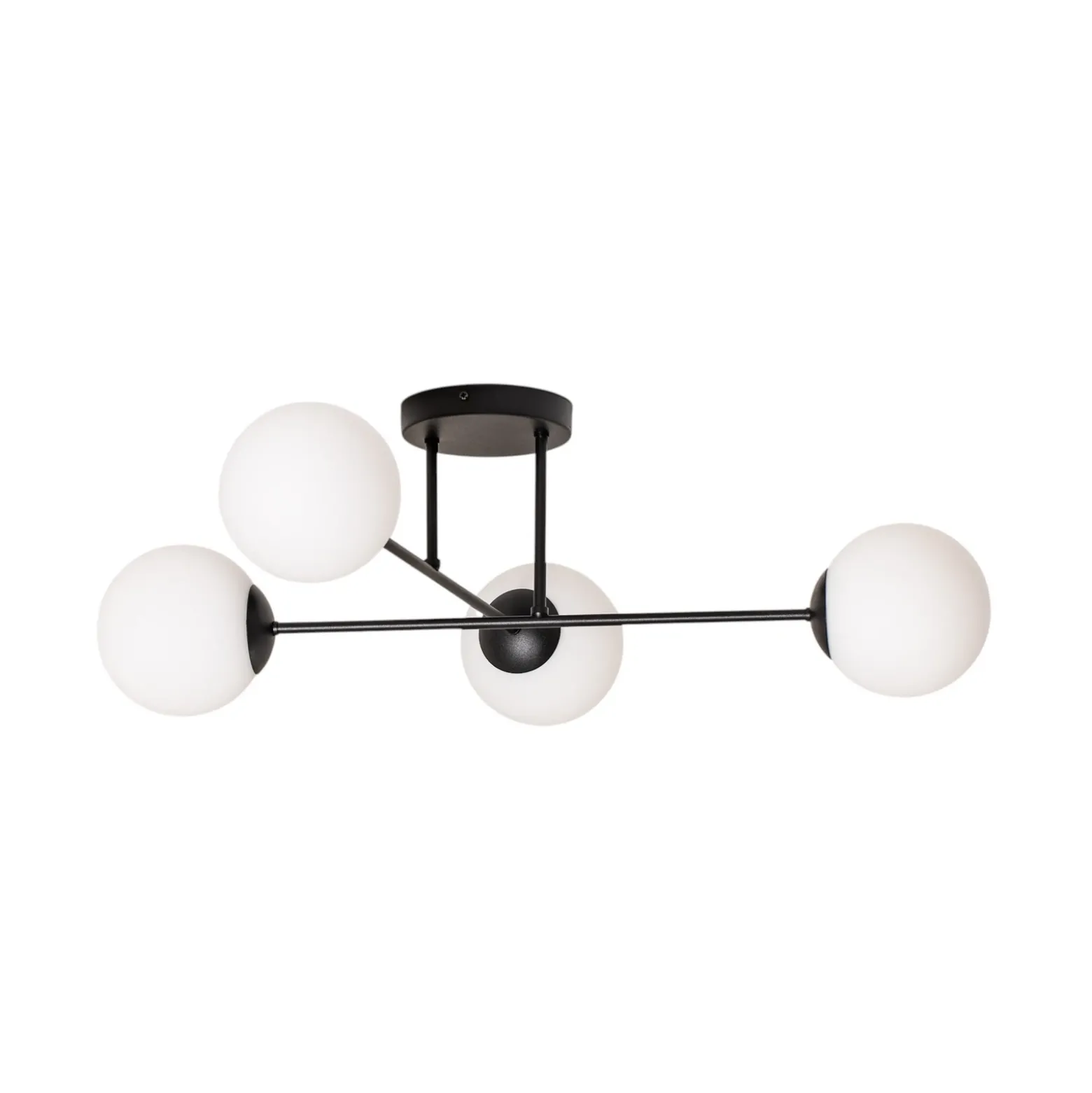 Lámpara de techo Glassy, 4 luces, cruzada, negro/opalino