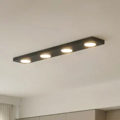 Lámpara de techo Hero, negra, 4 luces, 75 x 12 cm, metal, GX53