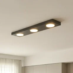 Lámpara de techo Hero, negra, 55 x 12 cm, 3 luces, metal, GX53