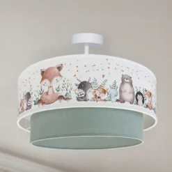 Lámpara de techo infantil Boho, verde salvia/multicolor, Ø 40 cm, tela, E27