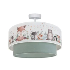 Lámpara de techo infantil Boho, verde salvia/multicolor, Ø 40 cm, tela, E27
