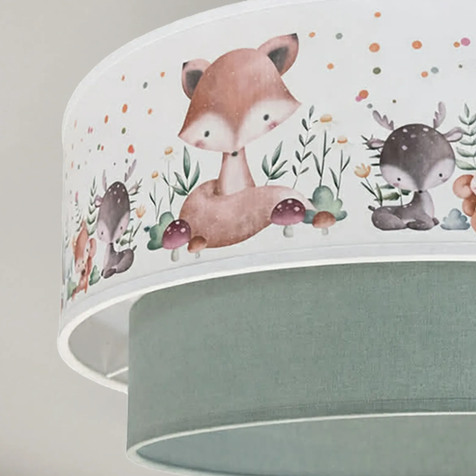 Lámpara de techo infantil Boho, verde salvia/multicolor, Ø 40 cm, tela, E27