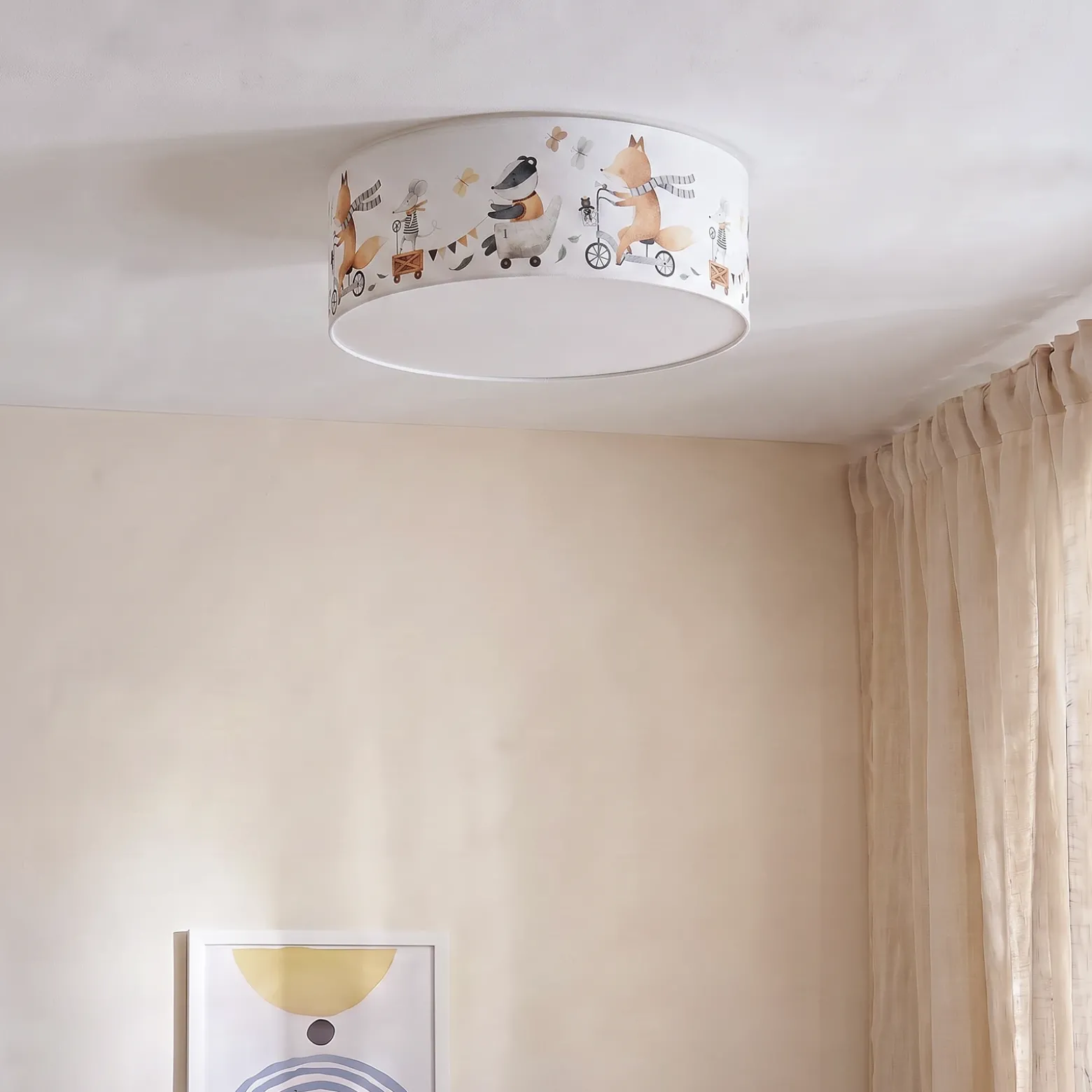 Lámpara de techo infantil Kids Print, multicolor/beige, Ø 50 cm, de tela