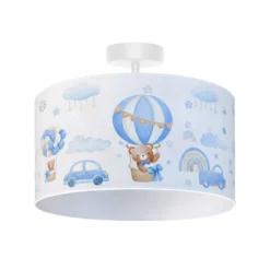 Lámpara de techo infantil Kids Print, azul claro/blanco, Ø 35 cm, de tela