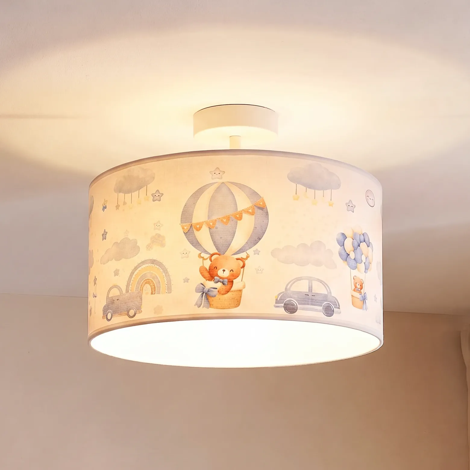 Lámpara de techo infantil Kids Print, azul claro/blanco, Ø 35 cm, de tela
