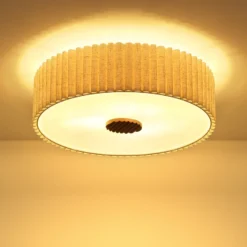 Lámpara de techo Jannie, color natural, de lino, 3 luces, Ø 50 cm, E27