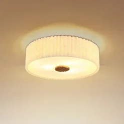 Lámpara de techo Jannie, color natural, de lino, 3 luces, Ø 50 cm, E27