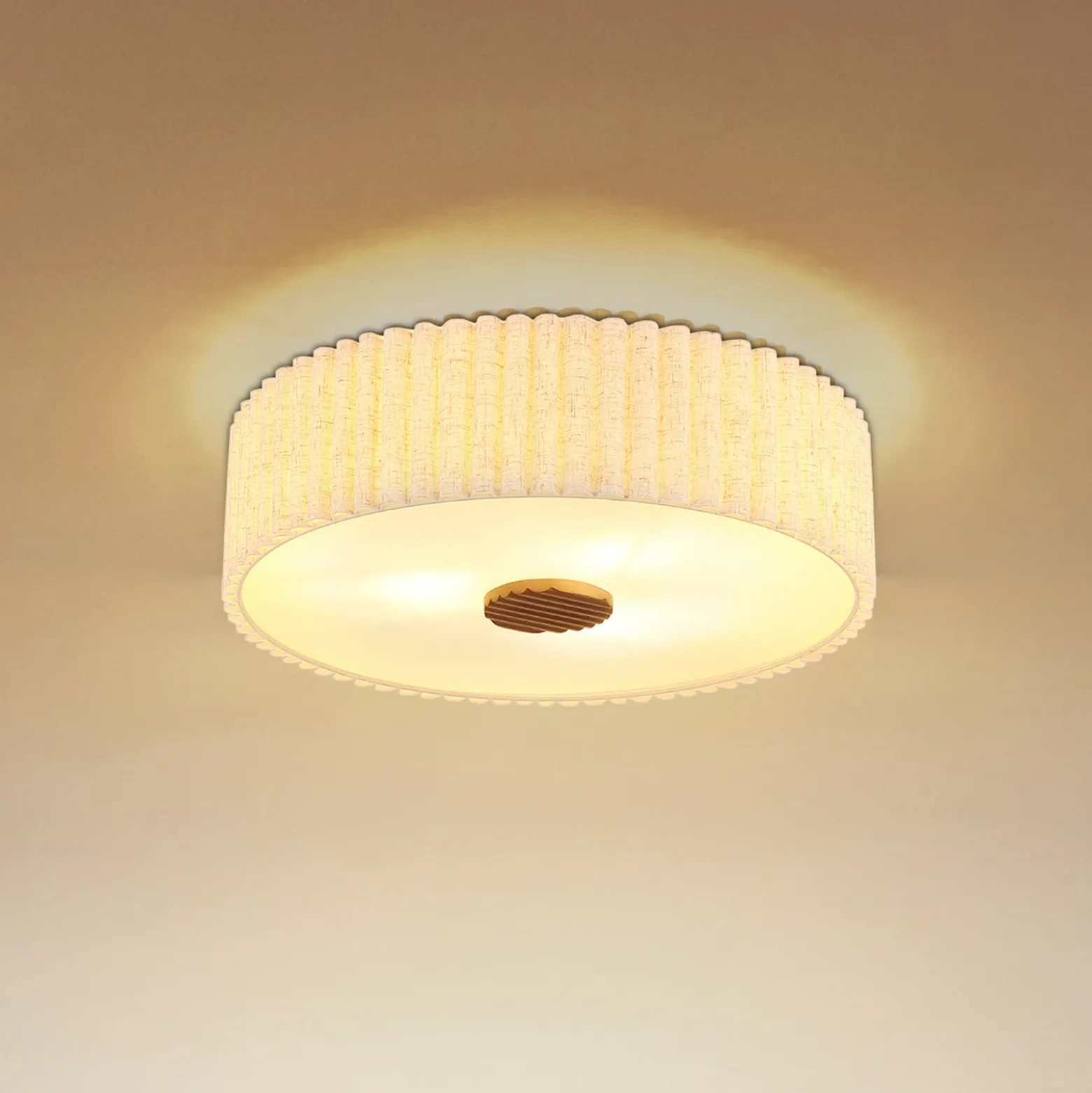 Lámpara de techo Jannie, color natural, de lino, 3 luces, Ø 50 cm, E27