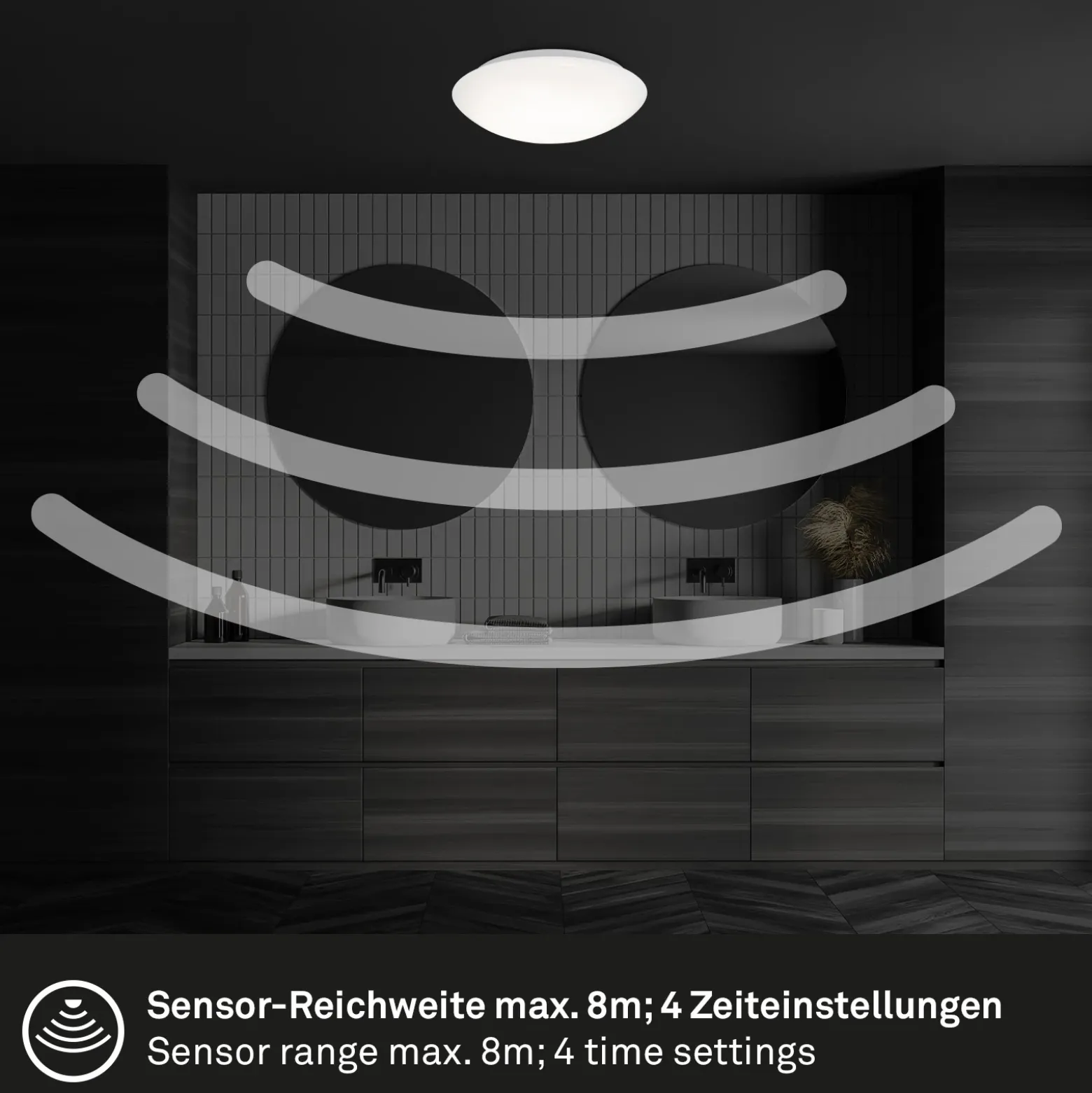 Lámpara de techo LED con sensor Elipso IP44 4.000K Ø28cm