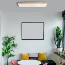 Lámpara de techo LED Doro, longitud 80 cm, madera oscura, madera, CCT
