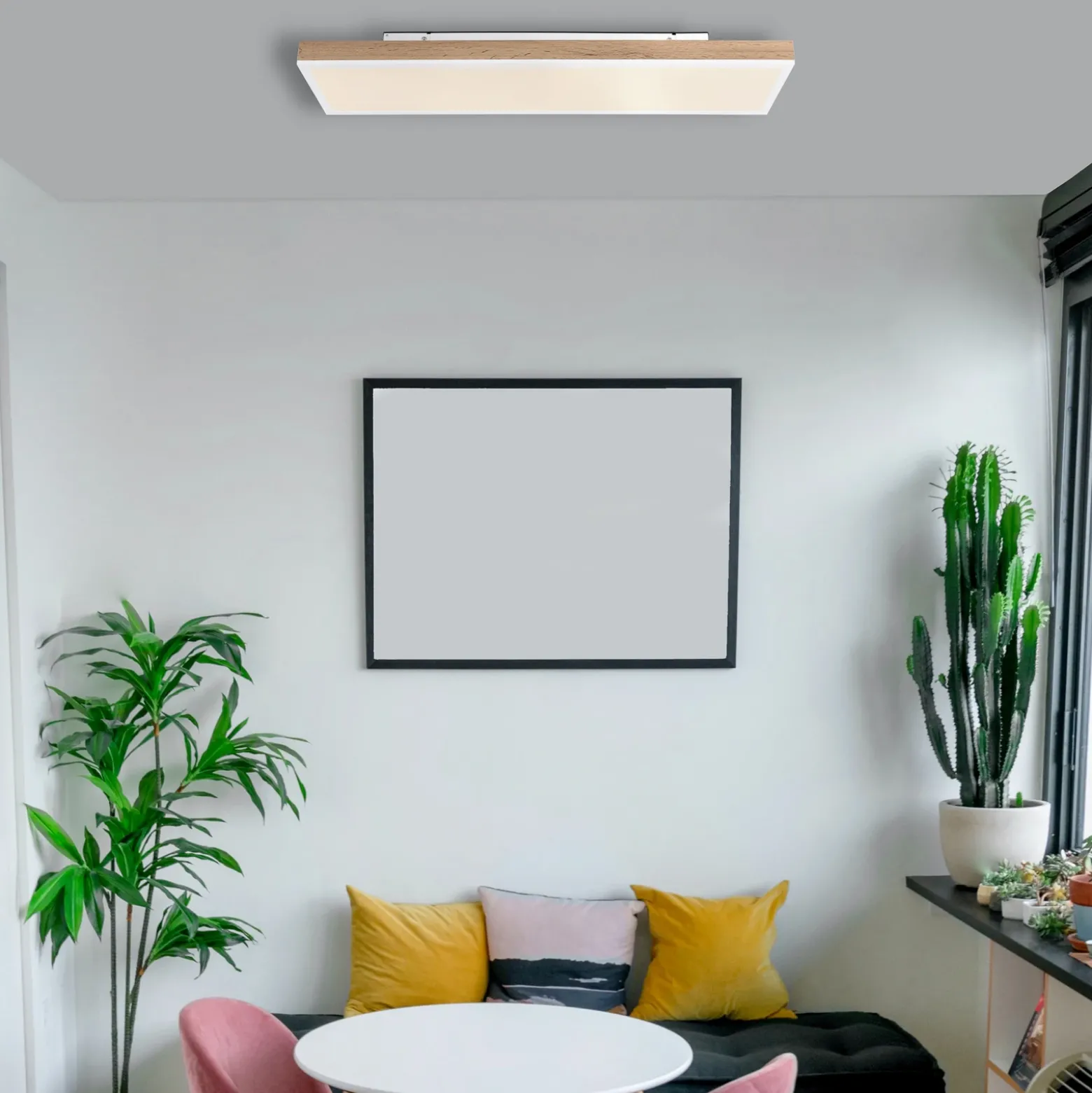Lámpara de techo LED Doro, longitud 80 cm, madera oscura, madera, CCT