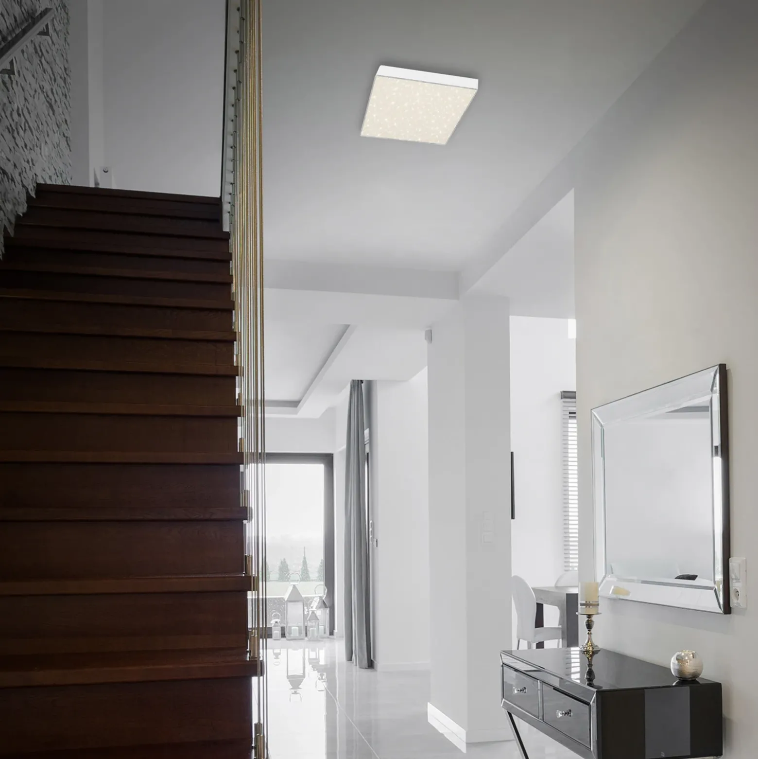 Lámpara de techo LED Flame Star, 21,2 x 21,2 cm blanco