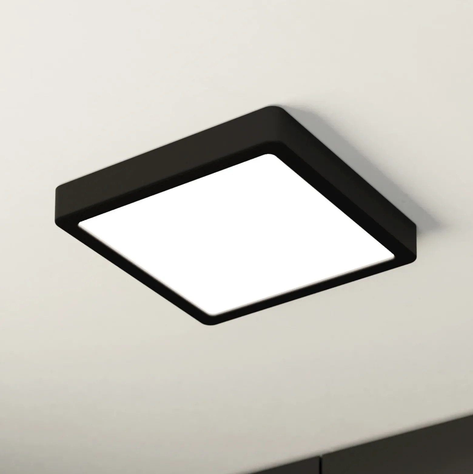 Lámpara de techo LED Fueva 5 IP44 3000K negro 21x21cm