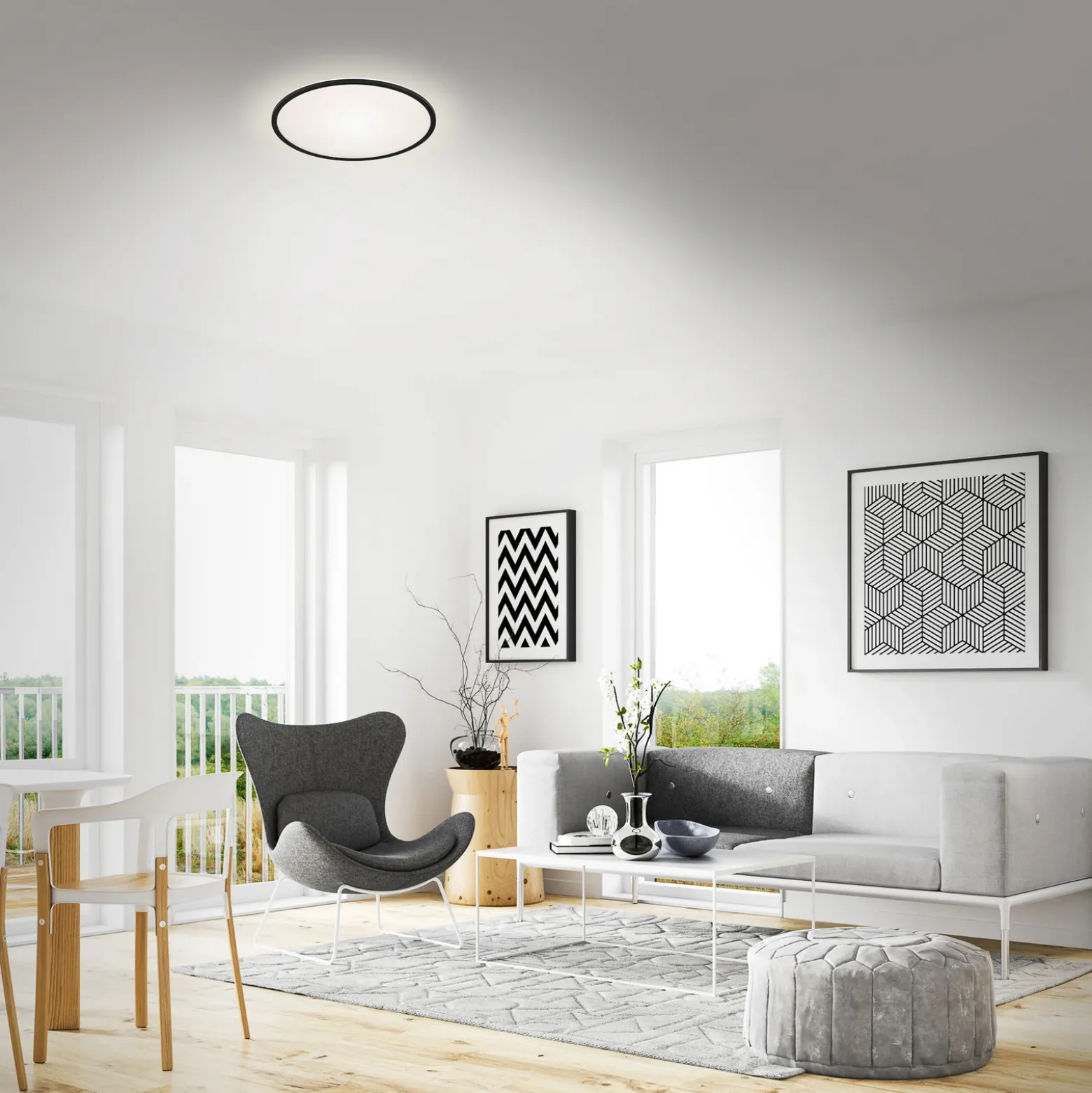 Lámpara de techo LED Lana, efecto retroiluminado Ø28 negro