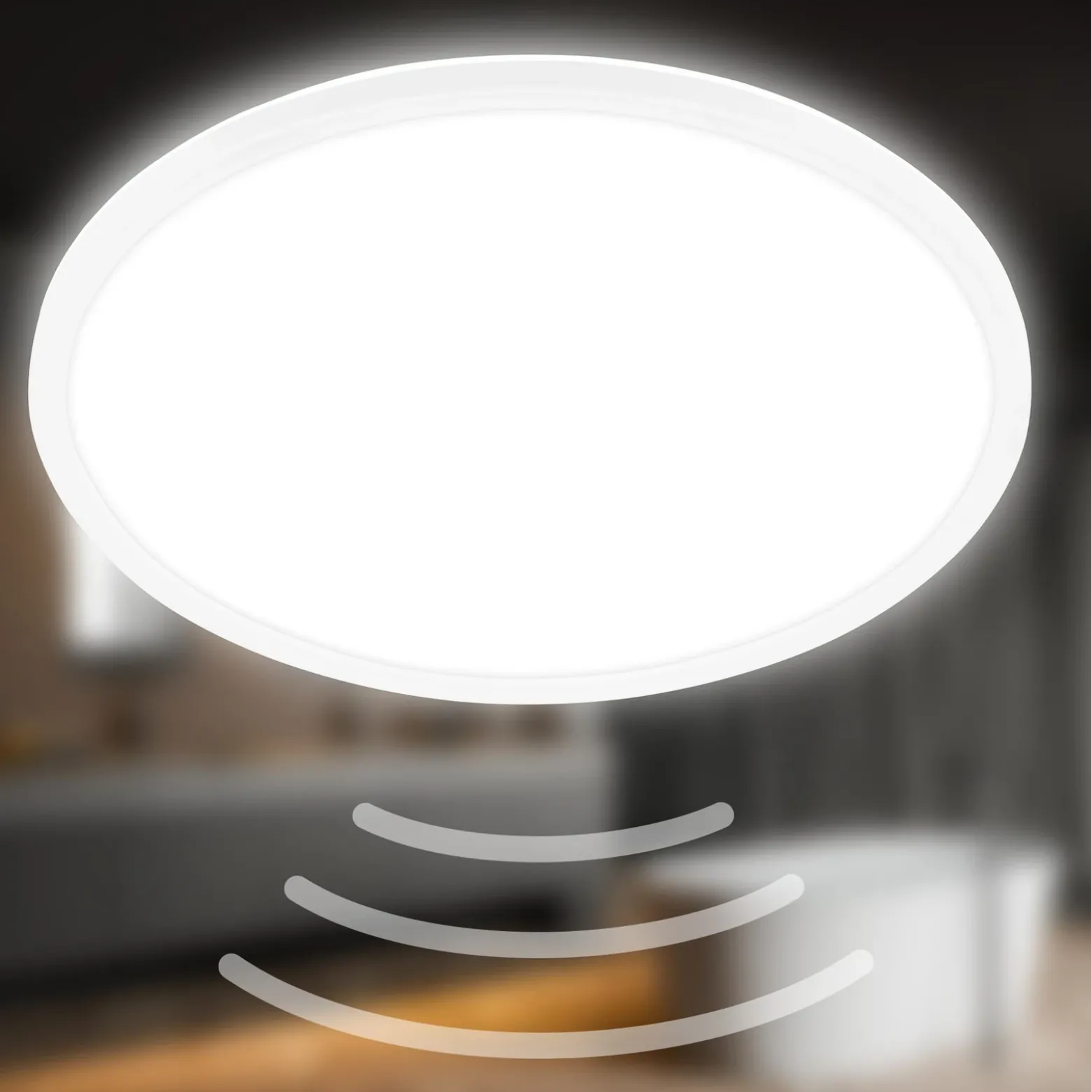 Lámpara de techo LED Move, sensor, Ø 42 cm, IP44, blanco, 4000K