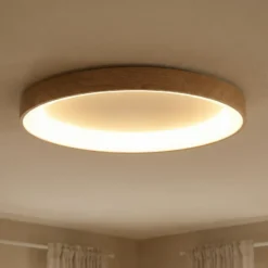 Lámpara de techo LED Niseko II CCT control remoto Ø65cm color madera