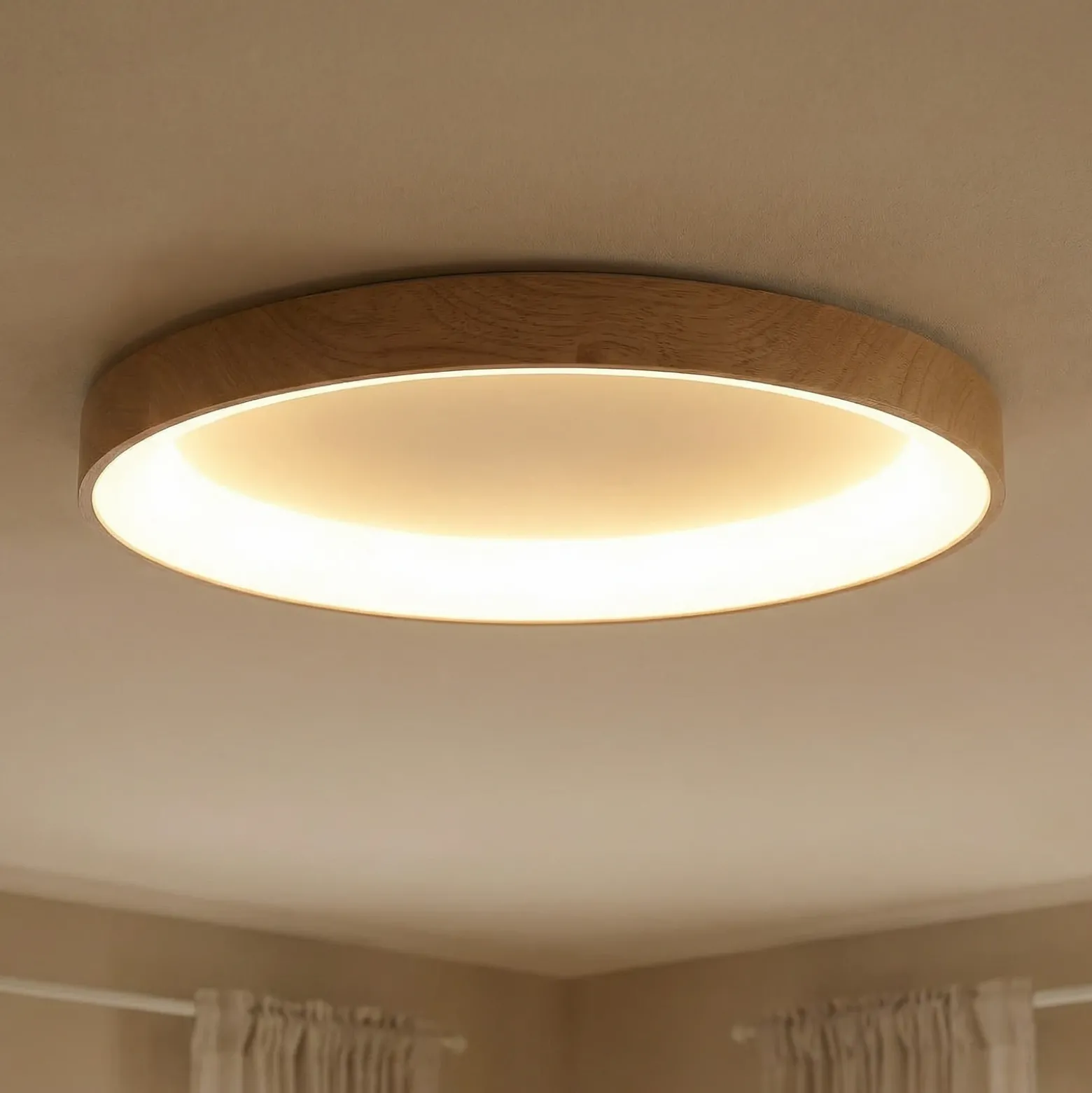 Lámpara de techo LED Niseko II CCT control remoto Ø65cm color madera