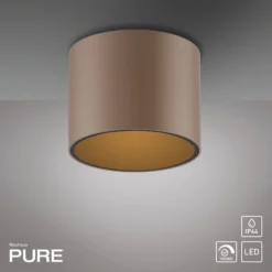 Lámpara de techo LED para baño PURE Point, color bronce, Ø 11 cm, IP44