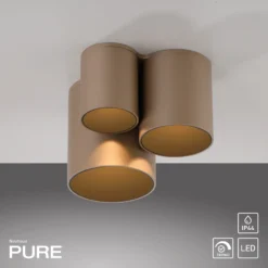 Lámpara de techo LED para baño PURE Point, color bronce, 18 cm, 3 luces, IP44