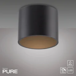 Lámpara de techo LED para baño PURE Point, negra, Ø 11 cm, IP44