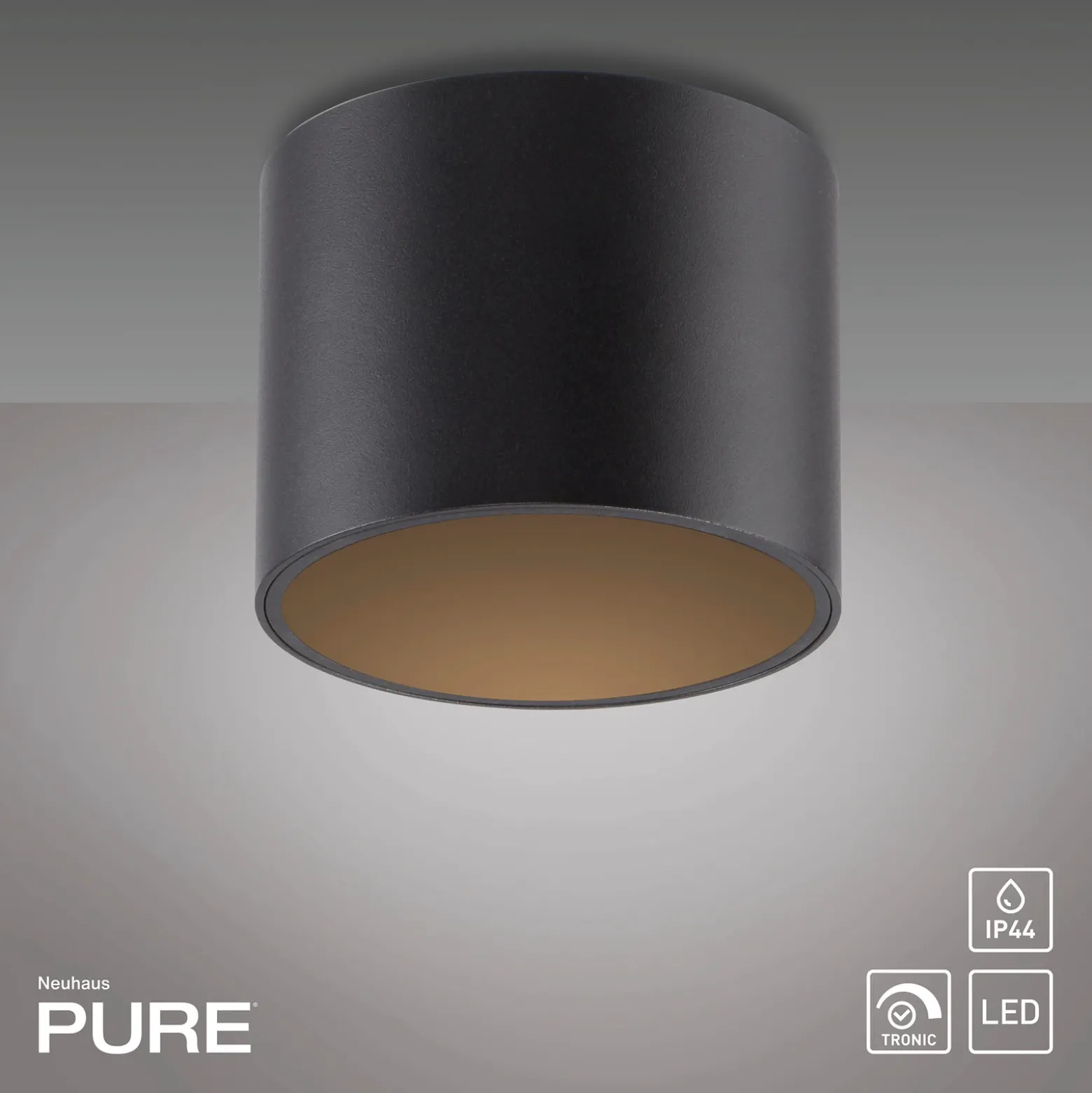Lámpara de techo LED para baño PURE Point, negra, Ø 11 cm, IP44