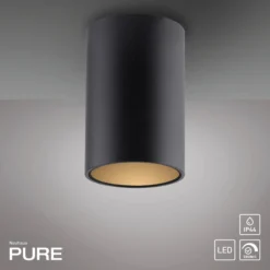 Lámpara de techo LED para baño PURE Point, negra, Ø 6 cm, metal, IP44
