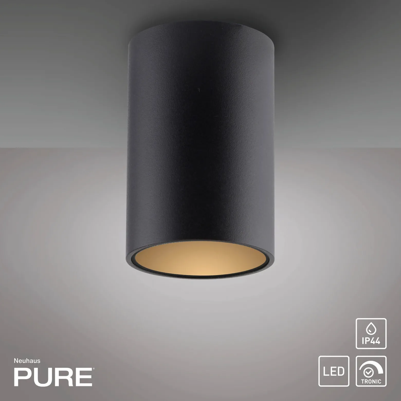 Lámpara de techo LED para baño PURE Point, negra, Ø 6 cm, metal, IP44