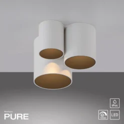 Lámpara de techo LED para baño PURE Point, blanca, 18 cm, 3 luces, IP44