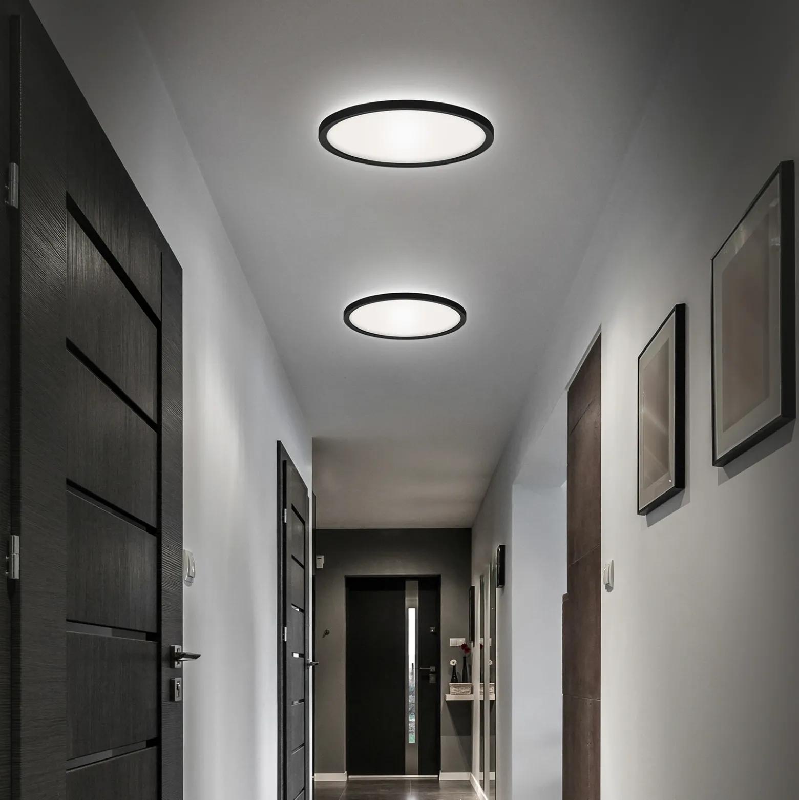 Lámpara de techo LED para baño Slim Drip, negro, Ø 42 cm, IP44
