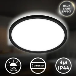 Lámpara de techo LED para baño Slim Drip, negra, Ø 29 cm, IP44