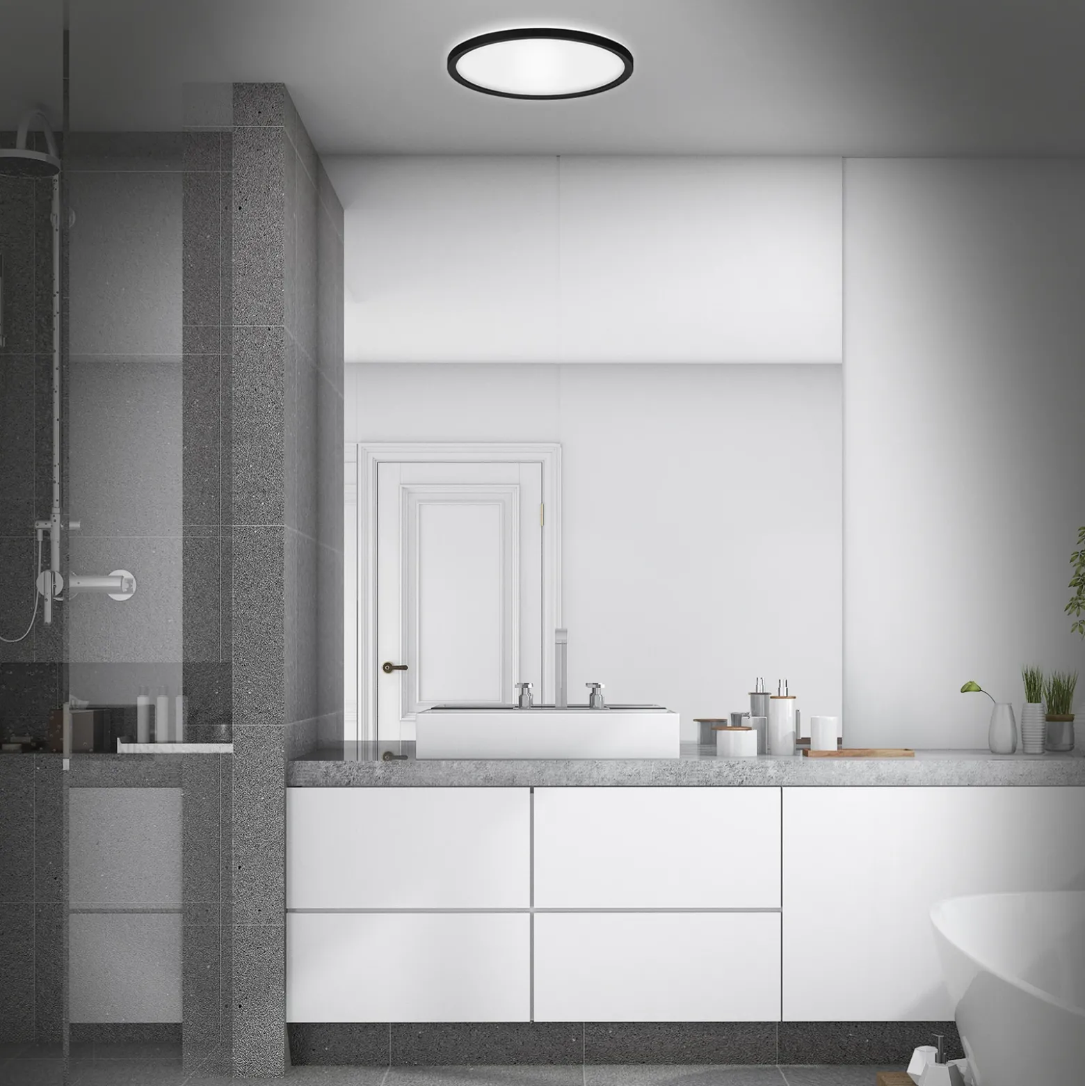 Lámpara de techo LED para baño Slim Drip, negro, Ø 42 cm, IP44