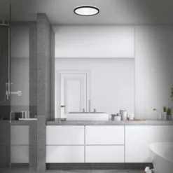 Lámpara de techo LED para baño Slim Drip, negra, Ø 29 cm, IP44