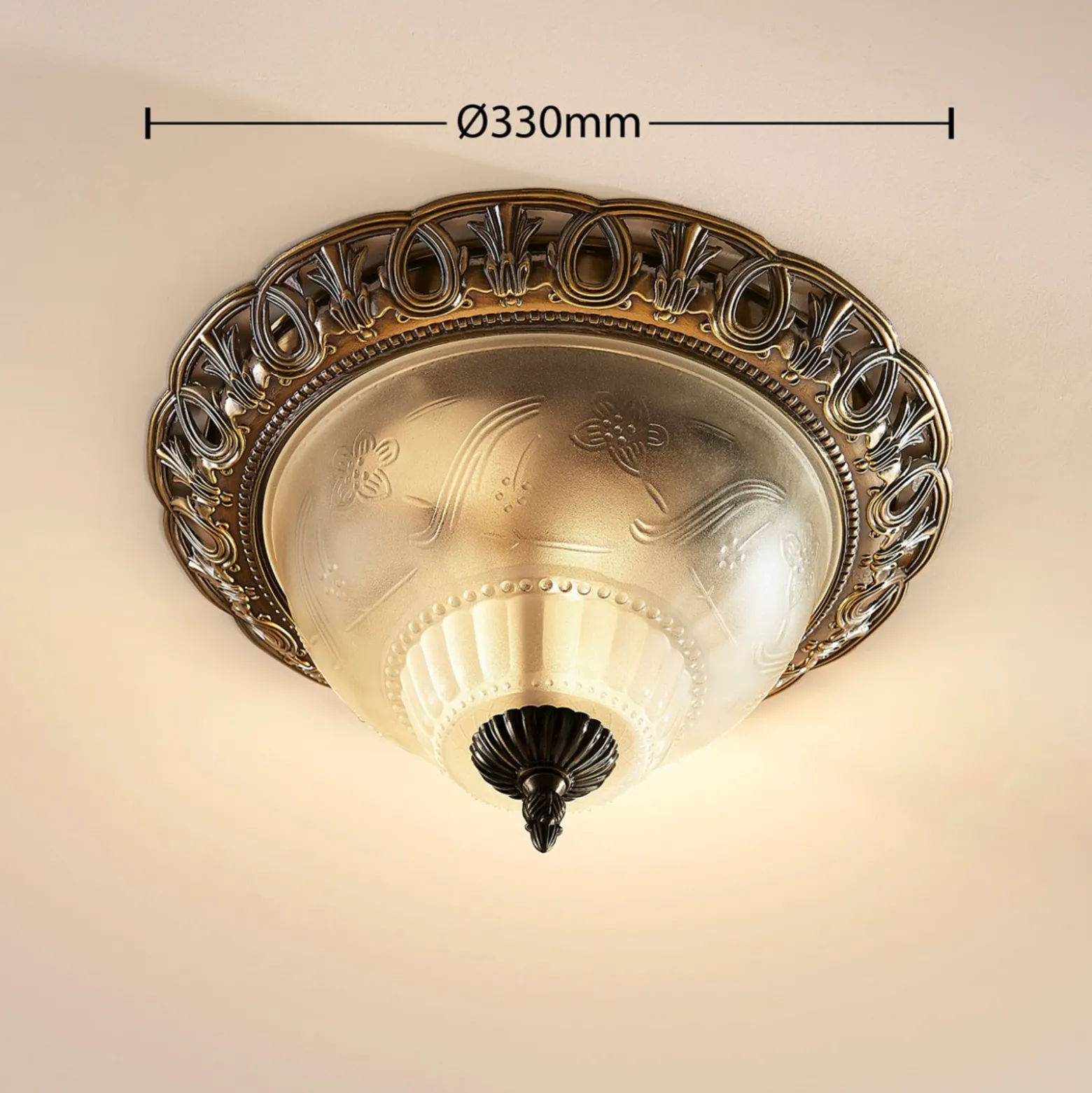 Lámpara de techo Lindby Anni, pantalla de cristal grabado