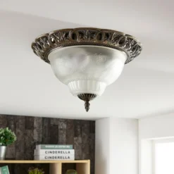 Lámpara de techo Lindby Anni, pantalla de cristal grabado