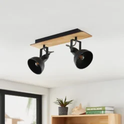 Lámpara de techo Lindby Aylis, 2 luces, 40 cm, negra, madera, E14