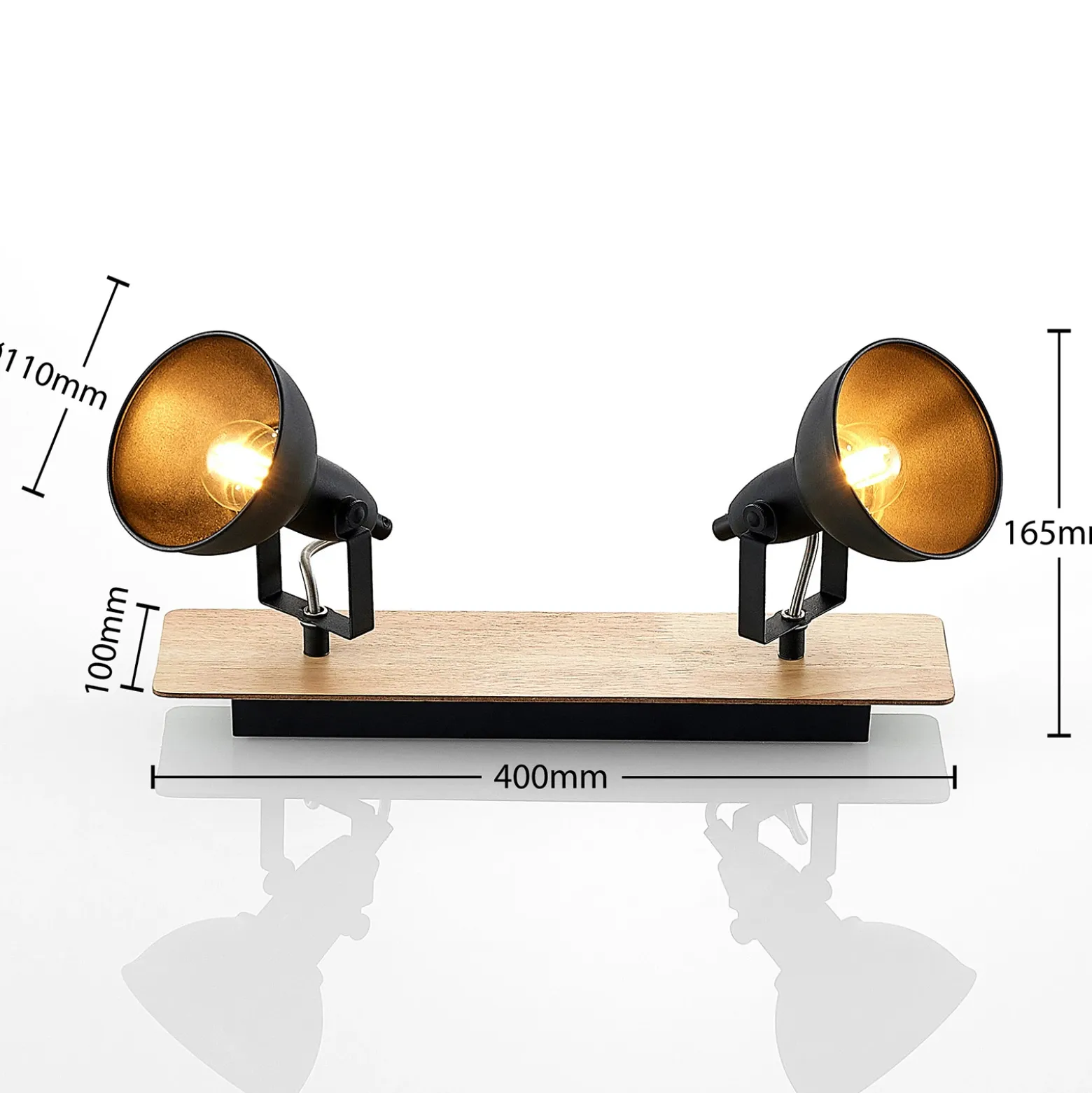 Lámpara de techo Lindby Aylis, 2 luces, 40 cm, negra, madera, E14