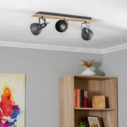 Lámpara de techo Lindby Aylis, 3 luces, 60 cm, negra, madera, E14