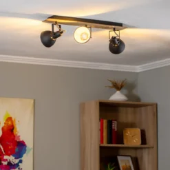 Lámpara de techo Lindby Aylis, 3 luces, 60 cm, negra, madera, E14