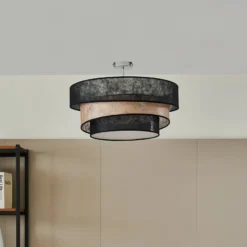 Lámpara de techo Lindby Ayvira, negro/dorado, tejido, 56 cm, E27