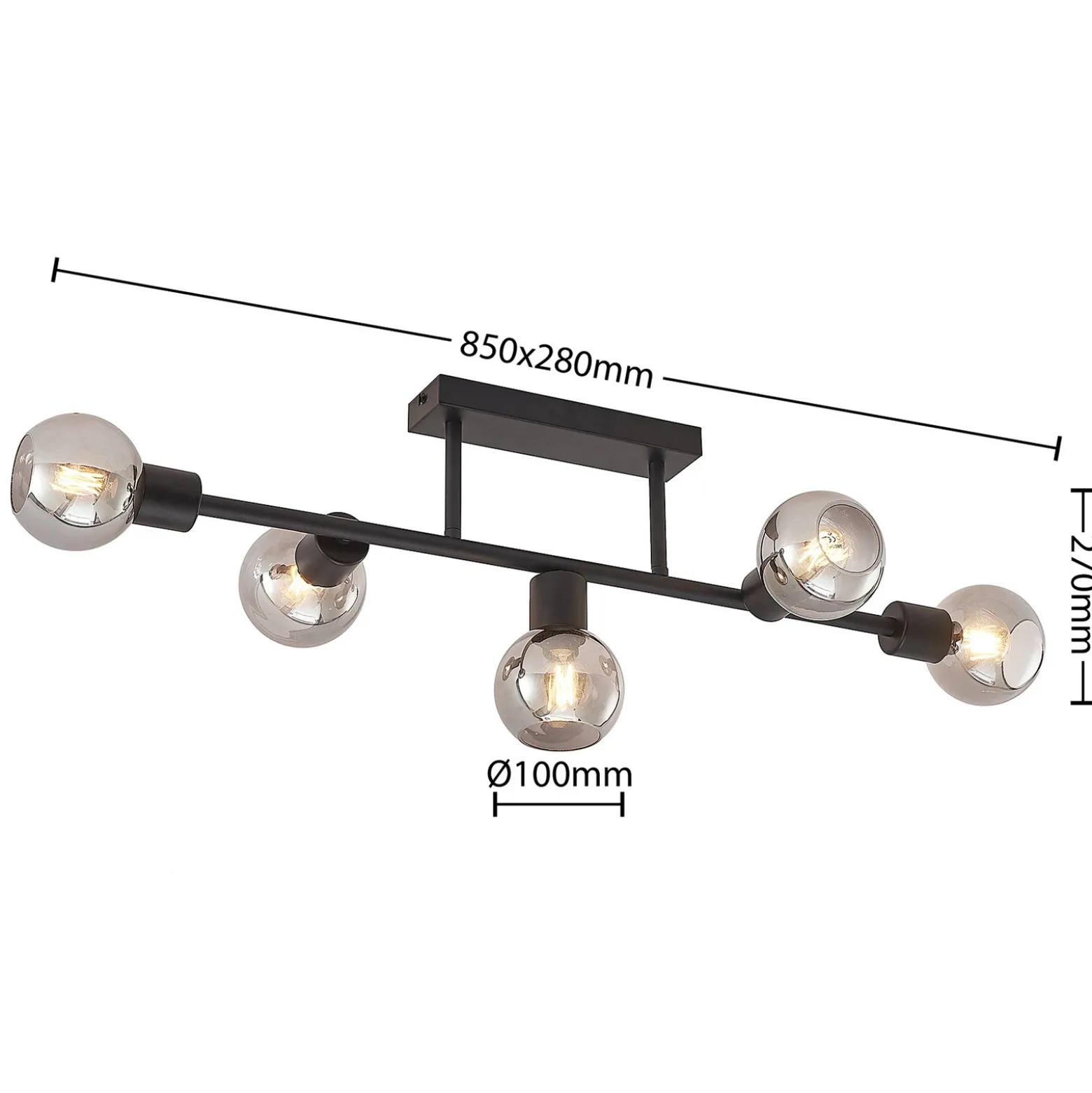 Lámpara de techo Lindby Biscala, 5 luces, negro/humo, E14