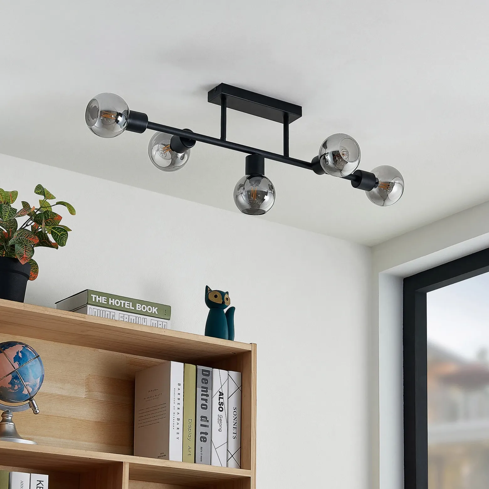 Lámpara de techo Lindby Biscala, 5 luces, negro/humo, E14